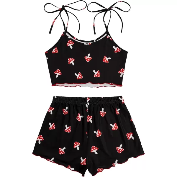 imageSweatyRocks Womens Summer Strawberry Print Cami Top and Shorts Sleepwear Pajamas SetBlack and Red