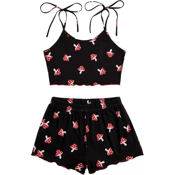imageSweatyRocks Womens Summer Strawberry Print Cami Top and Shorts Sleepwear Pajamas SetBlack and Red