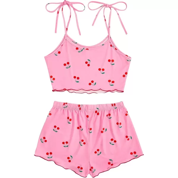 imageSweatyRocks Womens Summer Strawberry Print Cami Top and Shorts Sleepwear Pajamas SetPink Red Cherry