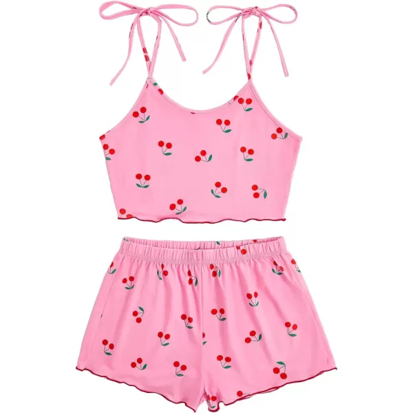 imageSweatyRocks Womens Summer Strawberry Print Cami Top and Shorts Sleepwear Pajamas SetPink Red Cherry