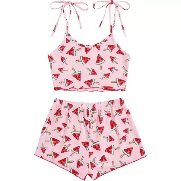 imageSweatyRocks Womens Summer Strawberry Print Cami Top and Shorts Sleepwear Pajamas SetPink and Red