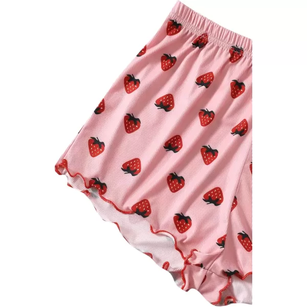 imageSweatyRocks Womens Summer Strawberry Print Cami Top and Shorts Sleepwear Pajamas SetStrawberry Pink