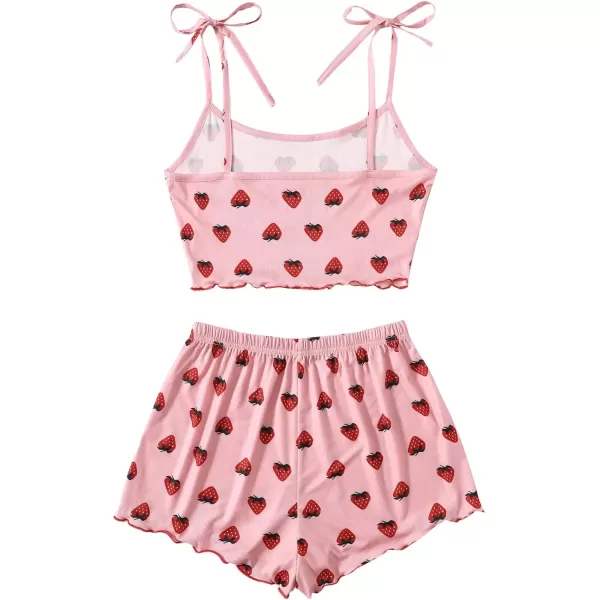 imageSweatyRocks Womens Summer Strawberry Print Cami Top and Shorts Sleepwear Pajamas SetStrawberry Pink