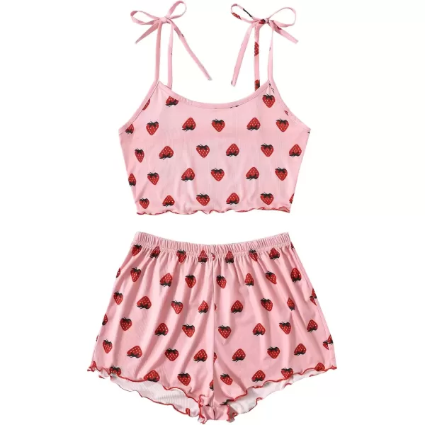 imageSweatyRocks Womens Summer Strawberry Print Cami Top and Shorts Sleepwear Pajamas SetStrawberry Pink