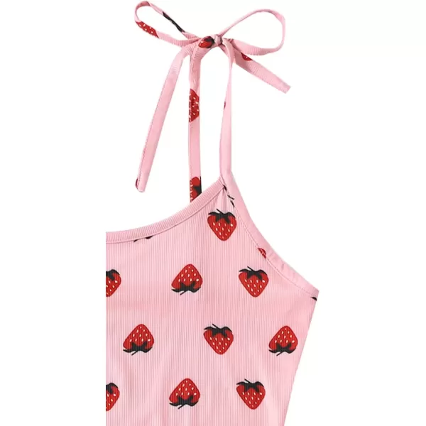 imageSweatyRocks Womens Summer Strawberry Print Cami Top and Shorts Sleepwear Pajamas SetStrawberry Pink