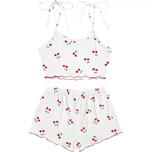 imageSweatyRocks Womens Summer Strawberry Print Cami Top and Shorts Sleepwear Pajamas SetWhite Cherry