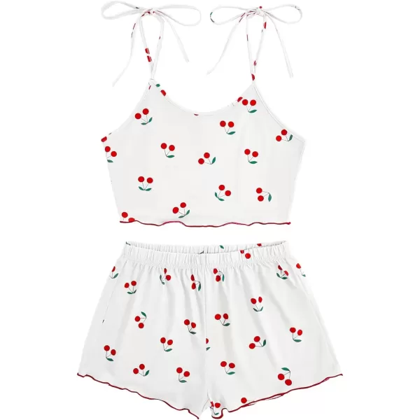 imageSweatyRocks Womens Summer Strawberry Print Cami Top and Shorts Sleepwear Pajamas SetWhite Cherry