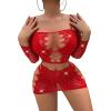 imageSweatyRocks Womens 2 Piece Mesh Lingerie Rhinestone Fishnet Crop Top and Skirt Set NightwearRed