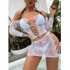 imageSweatyRocks Womens 2 Piece Mesh Lingerie Rhinestone Fishnet Crop Top and Skirt Set NightwearWhite