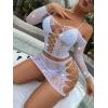 imageSweatyRocks Womens 2 Piece Mesh Lingerie Rhinestone Fishnet Crop Top and Skirt Set NightwearWhite