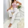imageSweatyRocks Womens 2 Piece Pajama Set Lace Cami Top and Flare Pants PJ Set LoungewearPink
