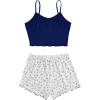 imageSweatyRocks Womens Half Button Floral Print Cami Top and Shorts Sleepwear Ribbed Pajamas SetBlue White