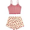 imageSweatyRocks Womens Half Button Floral Print Cami Top and Shorts Sleepwear Ribbed Pajamas SetPink and Red