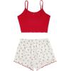 imageSweatyRocks Womens Half Button Floral Print Cami Top and Shorts Sleepwear Ribbed Pajamas SetRed White