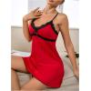 imageSweatyRocks Womens Lace Cami Nightgowns V Neck Sleeveless Babydoll Lounge DressRed