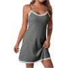 imageSweatyRocks Womens Sleeveless Lace Trim Nightgown Spaghetti Strap Cami Night Dress SleepwearDark Gray