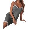 imageSweatyRocks Womens Sleeveless Lace Trim Nightgown Spaghetti Strap Cami Night Dress SleepwearDark Gray