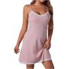 imageSweatyRocks Womens Sleeveless Lace Trim Nightgown Spaghetti Strap Cami Night Dress SleepwearDusty Pink