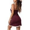 imageSweatyRocks Womens Sleeveless Lace Trim Nightgown Spaghetti Strap Cami Night Dress SleepwearMaroon