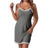 imageSweatyRocks Womens Sleeveless Lace Trim Nightgown Spaghetti Strap Cami Night Dress SleepwearDark Gray
