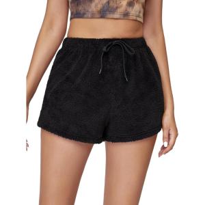 imageSweatyRocks Womens Casual Fuzzy Pajama Shorts Fleece Lounge Short PantsBlack