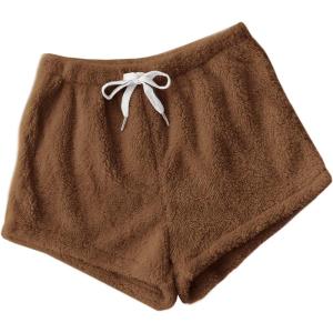 imageSweatyRocks Womens Casual Fuzzy Pajama Shorts Fleece Lounge Short PantsCoffee Brown