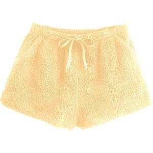 imageSweatyRocks Womens Casual Fuzzy Pajama Shorts Fleece Lounge Short PantsPale Yellow