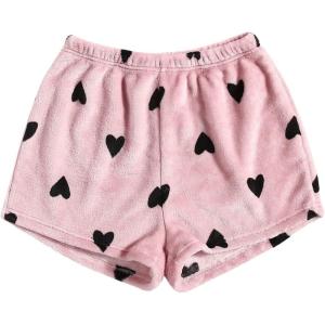 imageSweatyRocks Womens Casual Fuzzy Pajama Shorts Fleece Lounge Short PantsPink Heart
