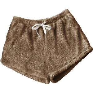 imageSweatyRocks Womens Casual Fuzzy Pajama Shorts Fleece Lounge Short PantsSolid Brown