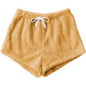 imageSweatyRocks Womens Casual Fuzzy Pajama Shorts Fleece Lounge Short PantsSolid Yellow