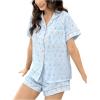 imageSweatyRocks Pajamas for Women Set Shorts Floral Print Button Down Pajamas SetsBlue