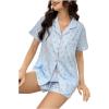 imageSweatyRocks Pajamas for Women Set Shorts Floral Print Button Down Pajamas SetsBlue