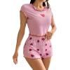 imageSweatyRocks Pajamas for Women Set Shorts and Top Strawberry Print Loungewear SetsPink