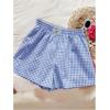 imageSweatyRocks Womens 2 Pack Plaid Shorts Letter Patched Elastic High Waisted Summer ShortsMulticolor