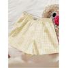 imageSweatyRocks Womens 2 Pack Plaid Shorts Letter Patched Elastic High Waisted Summer ShortsYellow and Pink