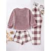 imageSweatyRocks Womens 3 Piece Fleece Pajama Set Plaid Long Sleeve Tops and Shorts Pants SleepwearDusty Pink