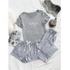 imageSweatyRocks Womens 3 Piece Pajama Sets Cute Graphic Tee Tops and Shorts Pants Lounge SetGrey and White
