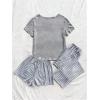 imageSweatyRocks Womens 3 Piece Pajama Sets Cute Graphic Tee Tops and Shorts Pants Lounge SetGrey and White