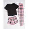 imageSweatyRocks Womens 3 Piece Pajama Sets Cute Graphic Tee Tops and Shorts Pants Lounge SetPink and Black