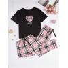 imageSweatyRocks Womens 3 Piece Pajama Sets Cute Graphic Tee Tops and Shorts Pants Lounge SetPink and Black
