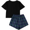 imageSweatyRocks Womens Cute Graphic Print Short Sleeve Crop Top With Shorts Pajama SetBlack Blue Green