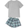 imageSweatyRocks Womens Cute Graphic Print Short Sleeve Crop Top With Shorts Pajama SetGrey and Black