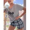 imageSweatyRocks Womens Cute Graphic Print Short Sleeve Crop Top With Shorts Pajama SetGrey and Black