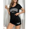 imageSweatyRocks Womens Cute Graphic Print Short Sleeve Crop Top With Shorts Pajama SetLetter Black