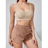 imageSweatyRocks Womens Fuzzy Pajamas Set Crop Tank Top With Shorts LoungewearBeige Pink