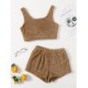 imageSweatyRocks Womens Fuzzy Pajamas Set Crop Tank Top With Shorts LoungewearCamel