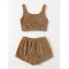 imageSweatyRocks Womens Fuzzy Pajamas Set Crop Tank Top With Shorts LoungewearCamel