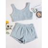 imageSweatyRocks Womens Fuzzy Pajamas Set Crop Tank Top With Shorts LoungewearDusty Blue