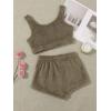 imageSweatyRocks Womens Fuzzy Pajamas Set Crop Tank Top With Shorts LoungewearKhaki Grey