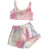imageSweatyRocks Womens Fuzzy Pajamas Set Crop Tank Top With Shorts LoungewearPink Tie Dye
